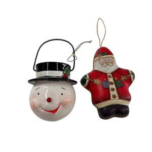 Snowman & Santa Christmas Ornaments Metal & Ceramic 5.5" & 6" tin tea light